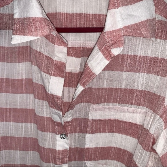 New York & Co. Blouse Striped Red White Shirt 100% Cotton Button Down Medium - Picture 6 of 9